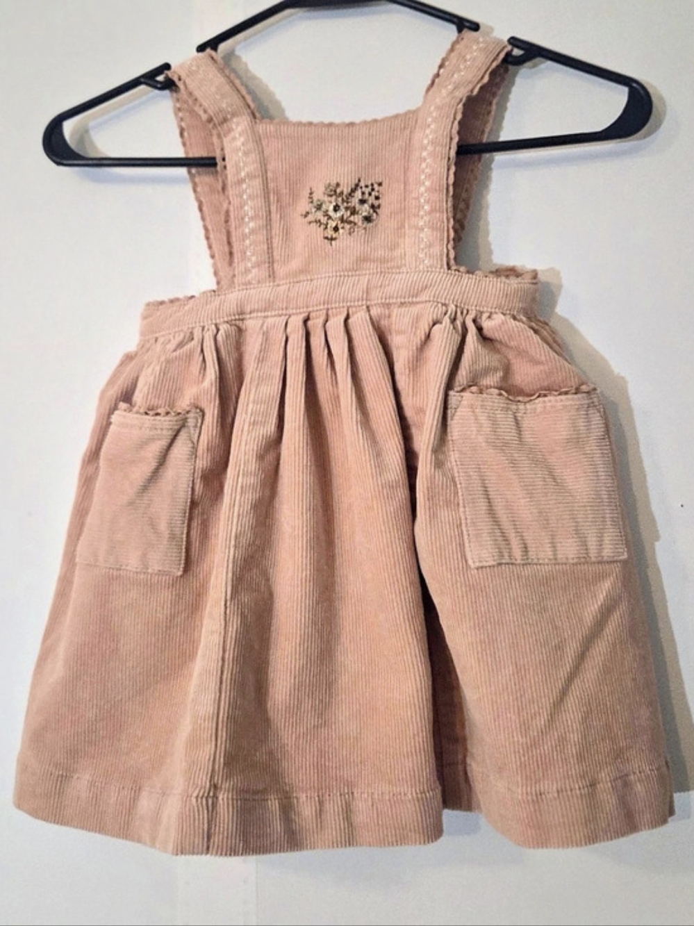 Jamie Kay Corduroy Overall Dress with Floral Embroidery 12m